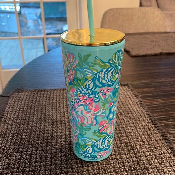 Blue/Pink Water Thermos with Gold cap - Picture 1 of 3